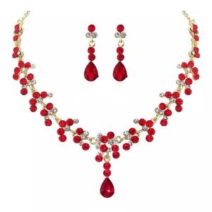 NWT - Elegant Red Crystal Necklace and Earring Set